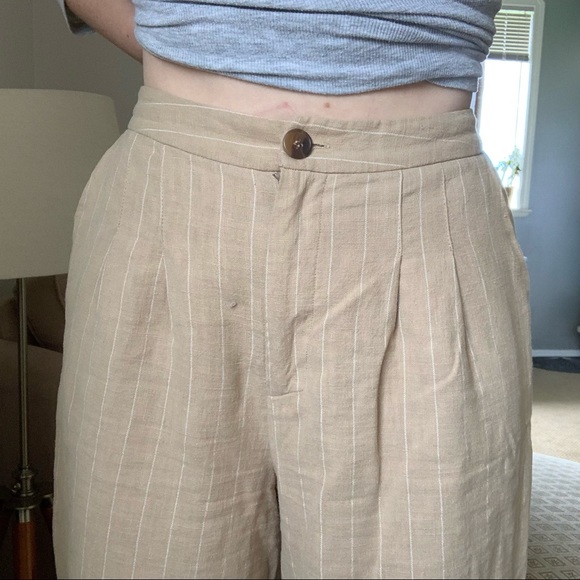 Lost + Wander Sun Tan Striped Linen Wide Leg Pant - Picture 6 of 7